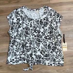 Emaline bird and floral print pattern tie front top 3X